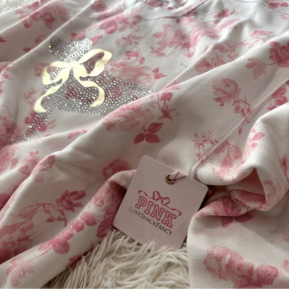 NWT 🌸PINK x LoveShackFancy🌸 Pink & White Oversized Signature Sweatshirt Size S - Picture 13 of 15